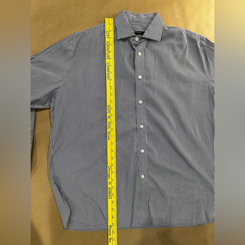 🔹 John Varvatos Regular Fit Button-Up Shirt – Blue Checkered – Size 17 34/35 🔹 - Picture 7 of 9